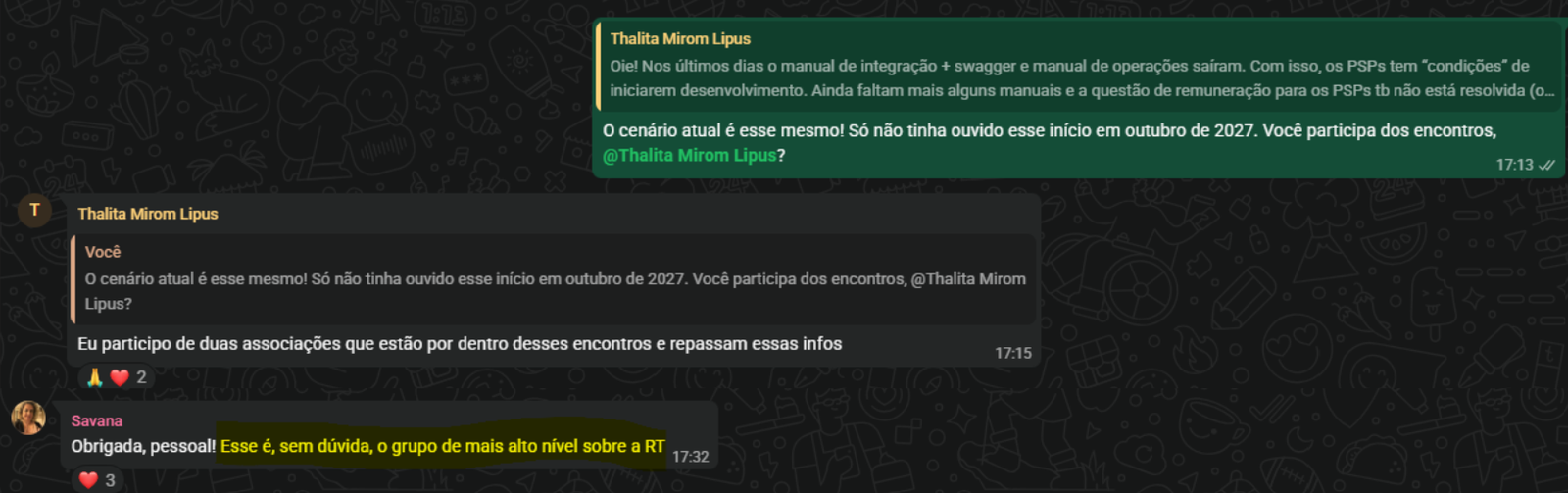 Conversa no grupo elogiando o nível de discussão sobre a reforma tributária