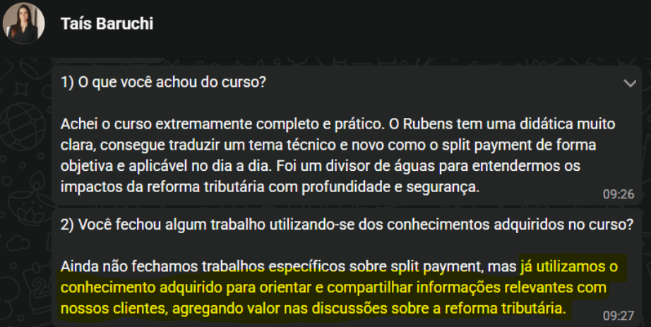 Screenshot WhatsApp — Taís Baruchi